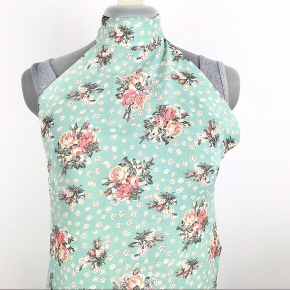 AoBaBa Mint and Rose Floral Silk Blend 2 Piece Halter Top Pantsuit Set - Picture 9 of 16